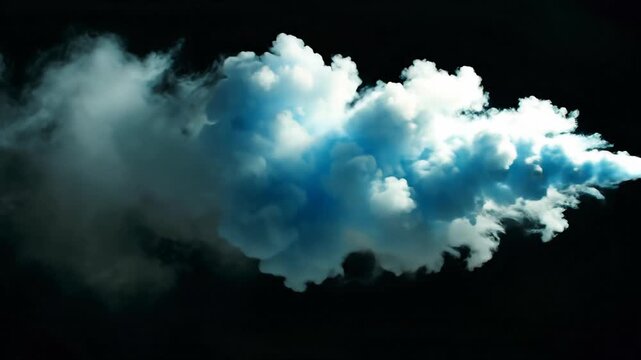 Smoke trails form with varying motion densities concept. Blue and white smoke cloud isolated on black background with soft texture and dramatic lighting