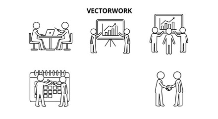 Obraz premium Business meeting, presentation, calendar, handshake, teamwork, vector icons