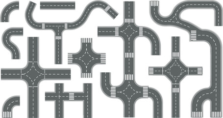 Obraz premium Top view city road map elements with highway curves intersections and street crossings, cad drawing flat vector illustration.