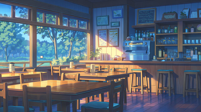 Lofi-Jazz Tokio Caf&eacute;: Coffee-Shop-Hintergrund im Anime-Stil f&uuml;r YouTube-Thumbnails