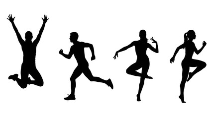 Four people dancing and exercising isolated on transparent background