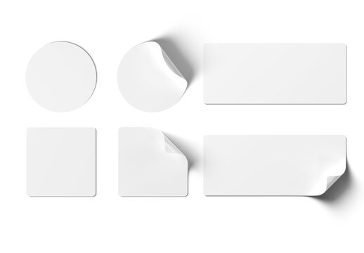 Collection of stickers isolated on transparent background. Mockup of blank labels. 3d rendering