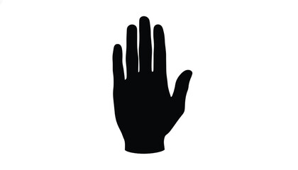 Obraz premium Hand silhouette icon with raised palm gesture, black flat vector symbol isolated on white background for stop sign, greeting, touchless interface and UI design