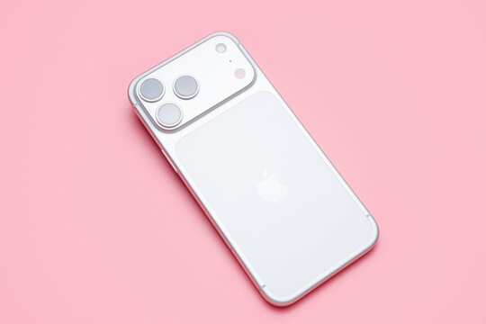 Seoul - 05.11.2025: iPhone 17 Pro Max on pink background.