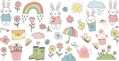 Obraz premium Colorful whimsical illustrations of various objects and animals for children
