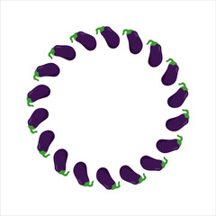 Obraz premium Frame of eggplants. Round frame of vegetables arranged in a circle. Spring-autumn theme, for gardeners, templates, posters, banners, branding.