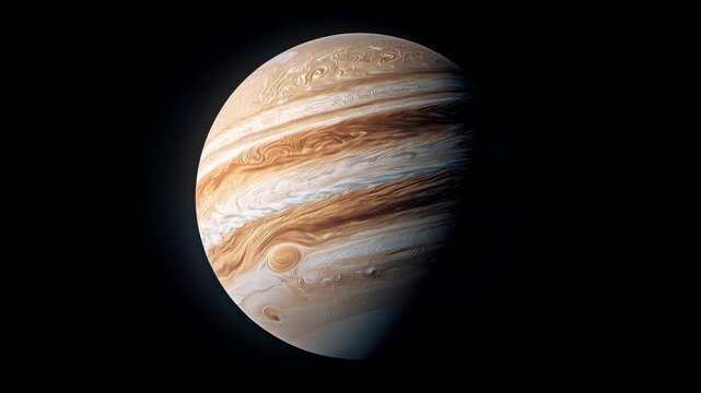 Majestic View of Jupiter with Swirling Clouds Against a Dark Cosmic Backdrop
