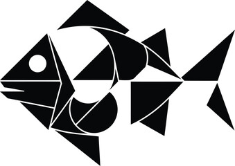 Geometric Fish Swimming Left on White Background © Kashif