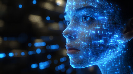 Digital Woman Futuristic face profile view