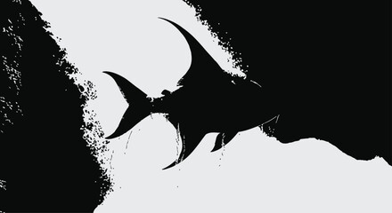 Black Fish Swimming on White and Black Background © Kashif
