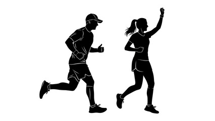 Obraz premium Two people running silhouette isolated on transparent background