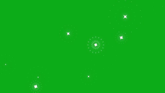 Circle fireworks burst animation with shiny line blast and sparkling twinkle stars, 4k cartoon vector firework explosion loop on green screen, perfect for motion graphics, VFX, and celebration