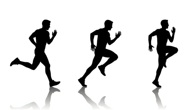 Three runners in motion isolated on transparent background