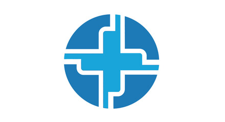 Obraz premium Modern blue medical cross emblem with clean lines and abstract circle design symbolizing health and innovation