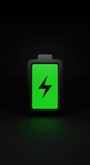 Green Battery Icon with Lightning Symbol for Clean Energy and Fully Charged Concept