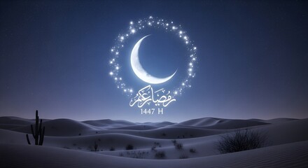 Ramadan Kareem crescent moon desert night sky