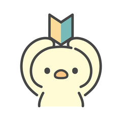 初心者マークを頭上に掲げるひよこの手描きイラスト　上半身 © Nitomaru