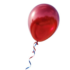 Single red balloon floating in the air with a curly ribbon isolated on transparent background