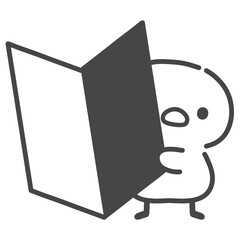 初心者マークからひょっこり顔を覗かせるひよこの手書き線画イラスト © Nitomaru