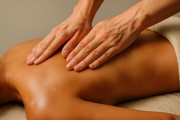 Close-up shot of female hands giving a relaxing back massage for wellness therapy, professional treatment for deep relaxation and stress relief, spa day.