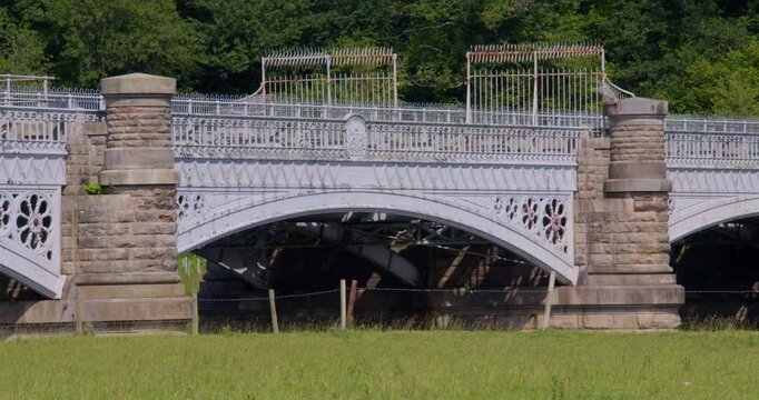 Mid shot of the Thirlmere aqueduct waterworks, on the river Lune