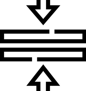 Compression icon showing two opposing arrows squeezing a filedata symbol to indicate shrinking, reducing size, archiving or optimizing storage for web, app and ui use