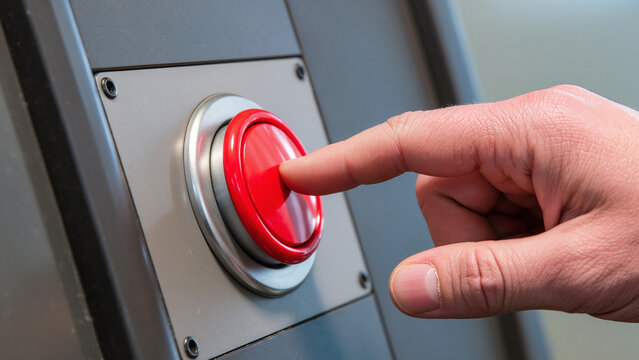 hand pressing red button 