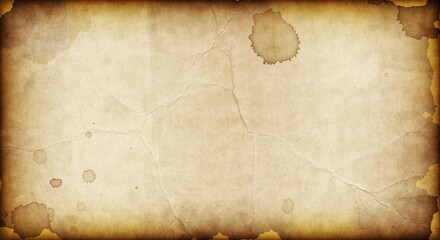 Old paper, stained and creased with a sepia tone, edge burnished