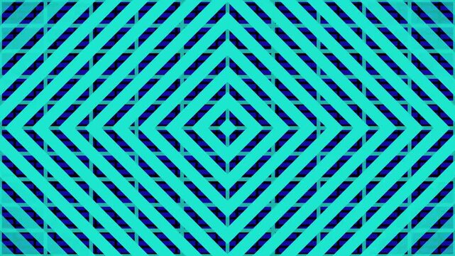 Eye-catching 10-second stock footage featuring turquoise diagonal stripes layered over a dark blue checkerboard grid. Ideal for motion graphics, presentations, advertising, and digital creative projec