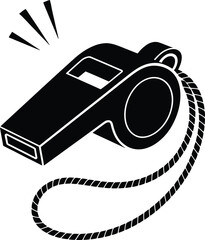A black and white illustration of a whistle with a rope attached to it. © Raton