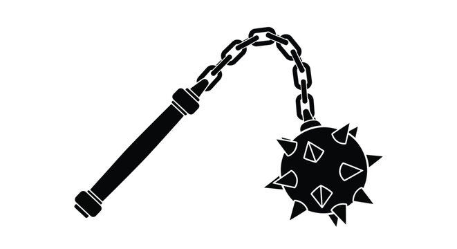 Black silhouette of a medieval flail weapon with spiked ball