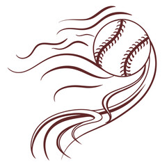 A red line drawing of a baseball with flowing lines