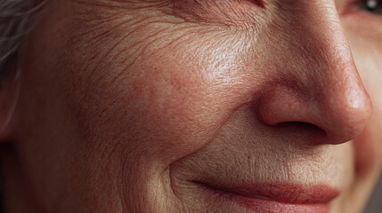 Obraz premium Transition from young to older woman concept. A close-up of an elderly woman's face showing warmth and wisdom.