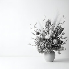 Realistic monochrome flower arrangement in soft neutral tones