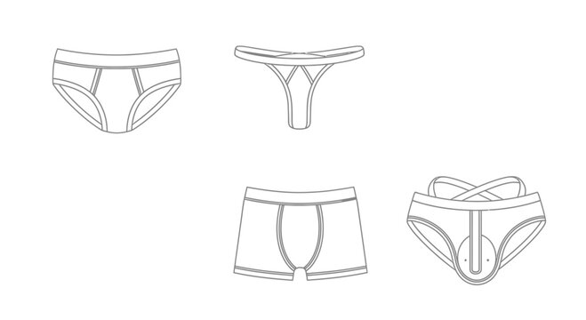 Set of Underwear Icons: Briefs, Thong, Boxer Briefs, and Jockstrap - Line Art