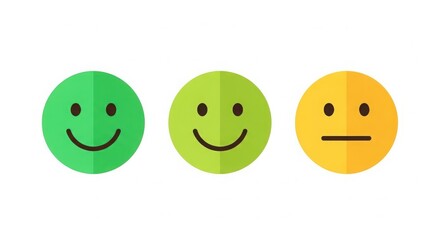 A set of three colorful smiley faces with different emotions on a white background