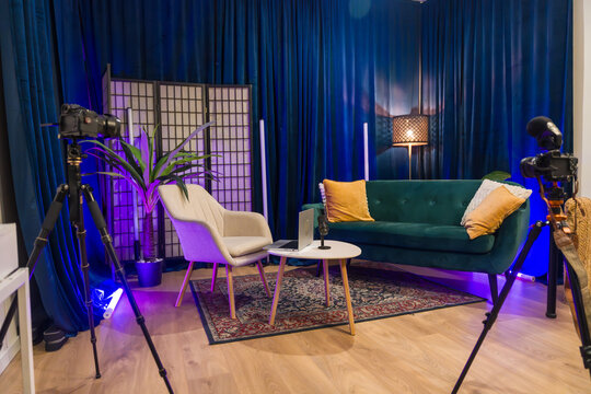 Content creation studio set up for podcast recording