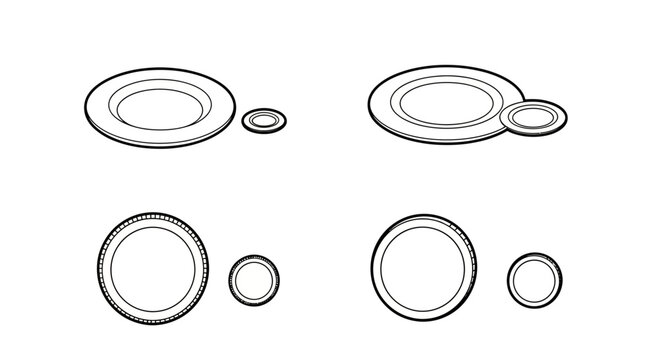 Set of concentric circles, rings, and plates, isolated on white background