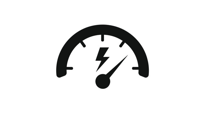 Simple black icon of a gauge with a lightning bolt symbol