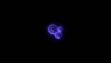 Fototapeta premium Glowing neon purple interlocking gears on a dark Generate title without using the word 
