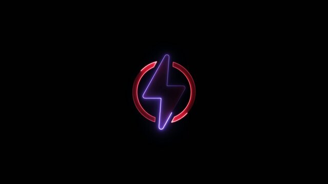 Glowing purple lightning bolt inside a red neon circle with a gap on a dark Generate title without using the word "Title:" before it. background
