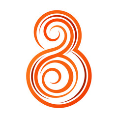 A large orange number eight with swirls