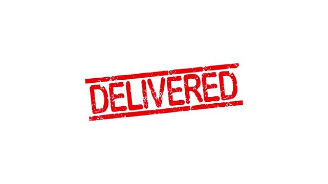 Delivered rubber stamp animation. delivered texture text Up to down motion graphics. stamp zooming and hit effect 4k video.