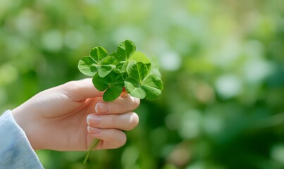 close up of human hand holding fresh shamrock