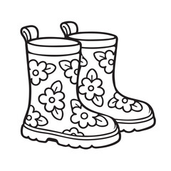 Vector linear floral rain boots