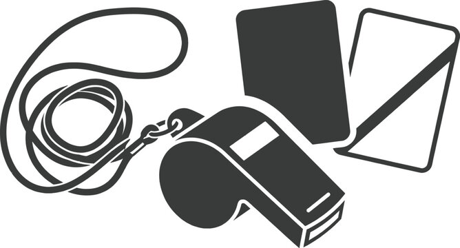 Soccer referee whistle and penalty cards vector illustration