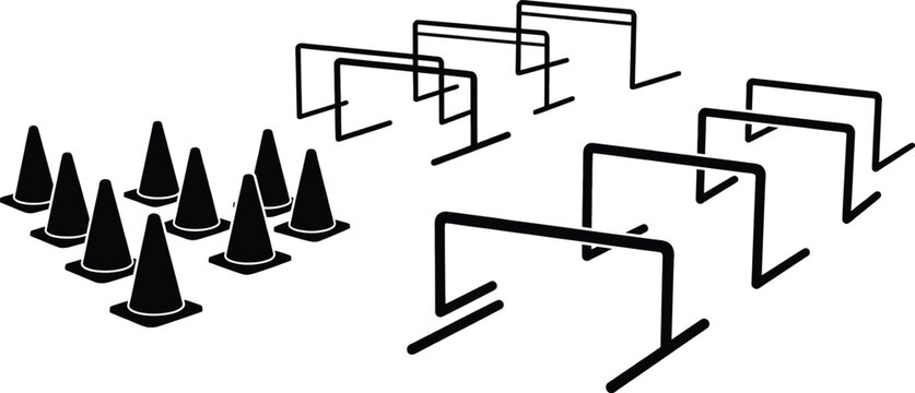 Soccer training equipment set with cones and hurdles vector
