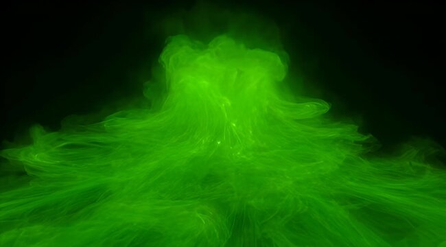 Eerie and surreal green smoke formation against a stark black background creates a unique atmosphere