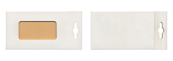 Set of white carton sleeve front and back views on transparent background