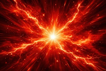 Fototapeta premium A captivating explosion of radiant orange energy, with crackling lightnings extending outwards, creating a stunning visual spectacle of power and dynamism in the darkness.